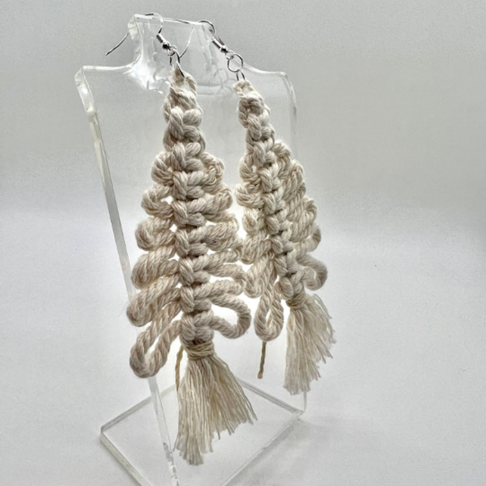 Oversize Yarn Tassel Earrings - Tree Earrings - Boho Earrings - Cottagecore - Picture 2 of 8